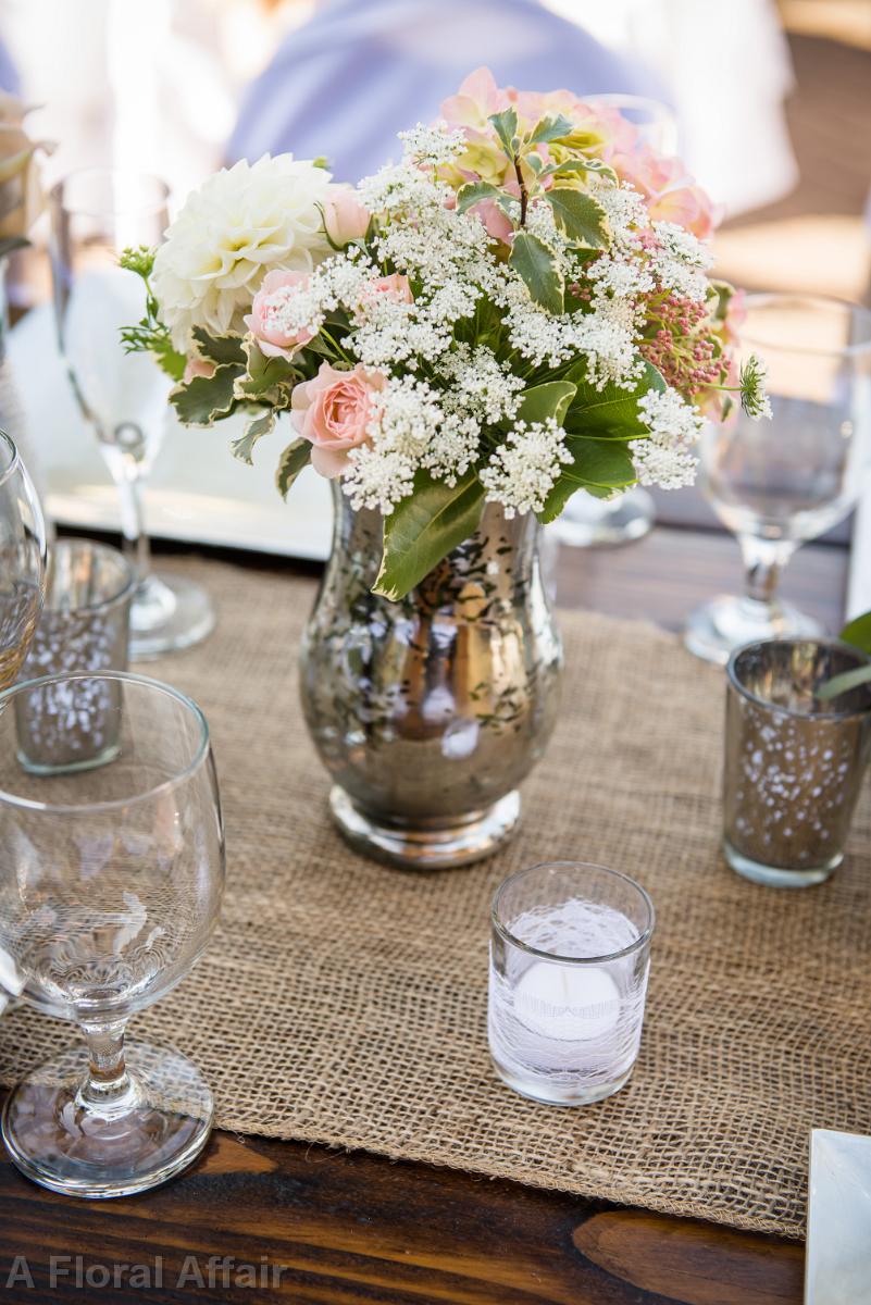 RF1285-Blush and Ivory Mercury Glass Centerpiece