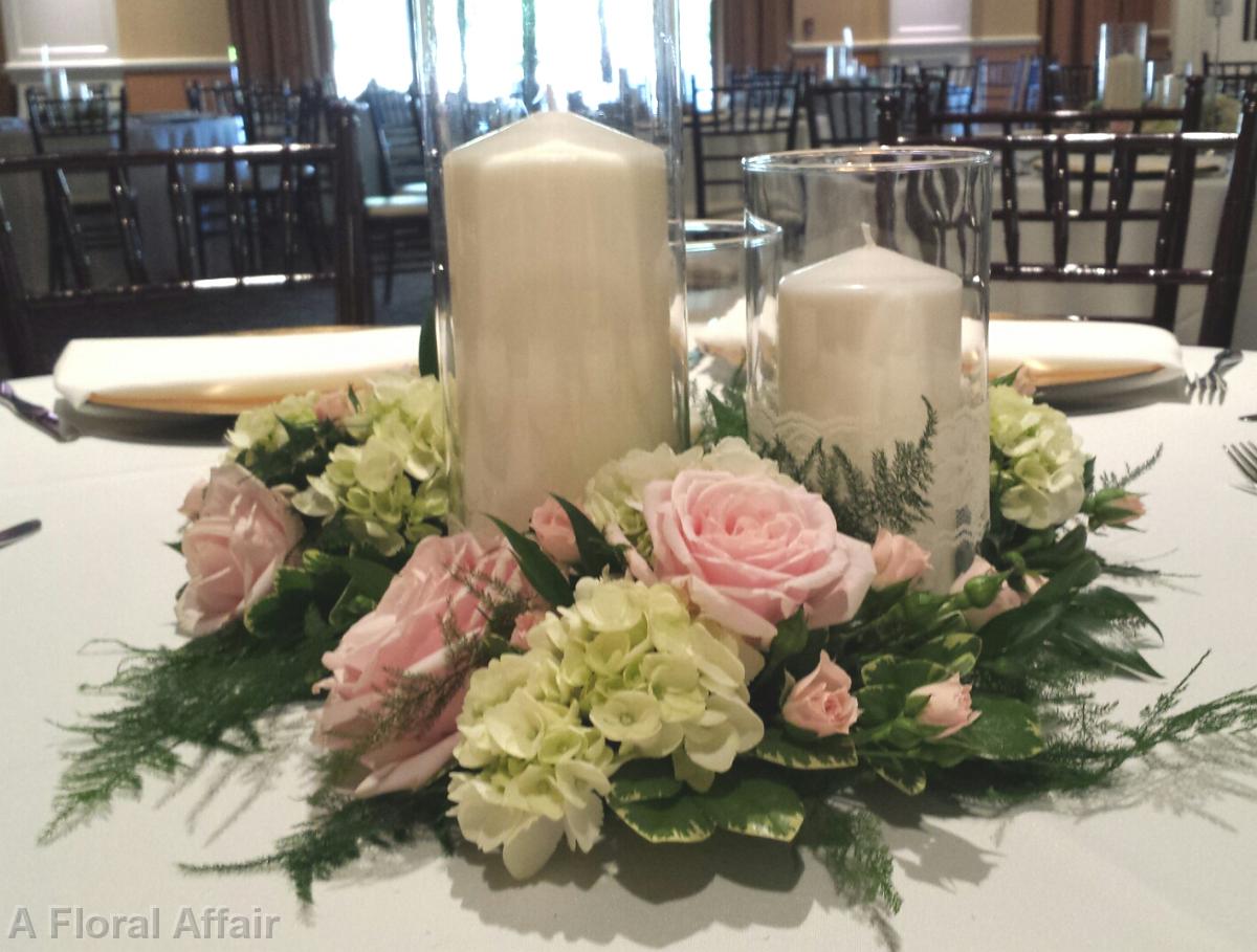 RF1291-Blush and Ivory Candle Wreath Centerpiece