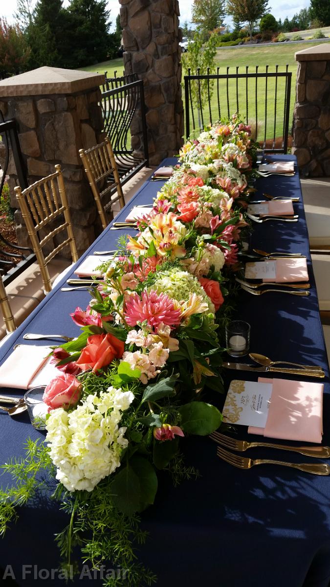 RF1296-Coral and White Table Runner Centerpiece