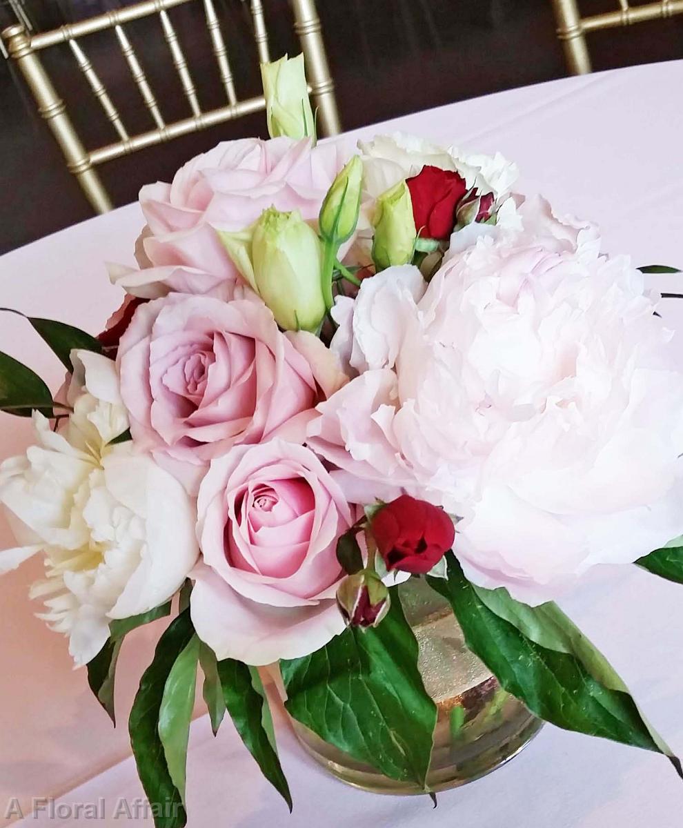 RF1315-White, Blush and Burgundy Peony Centerpiece