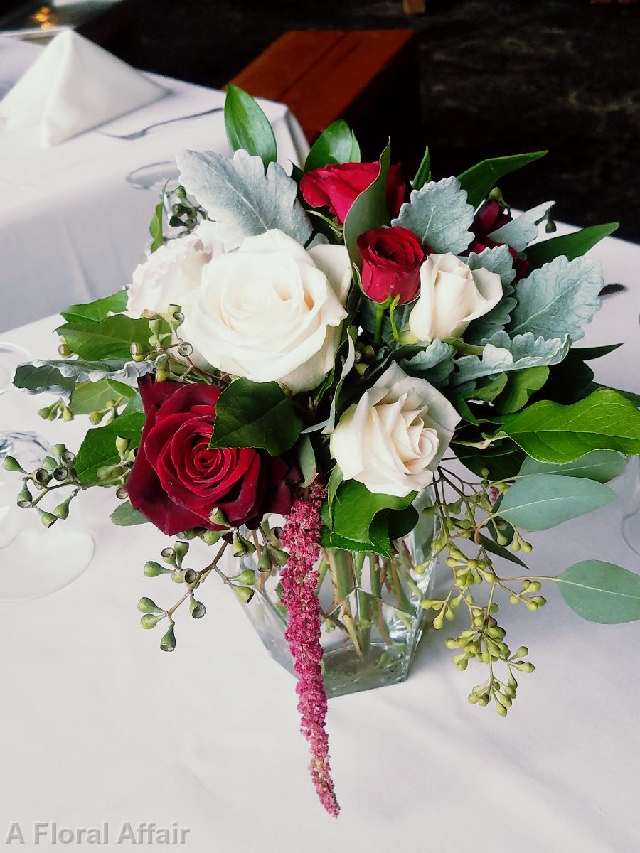RF1431-Winter Red and Ivory Rose Centerpiece