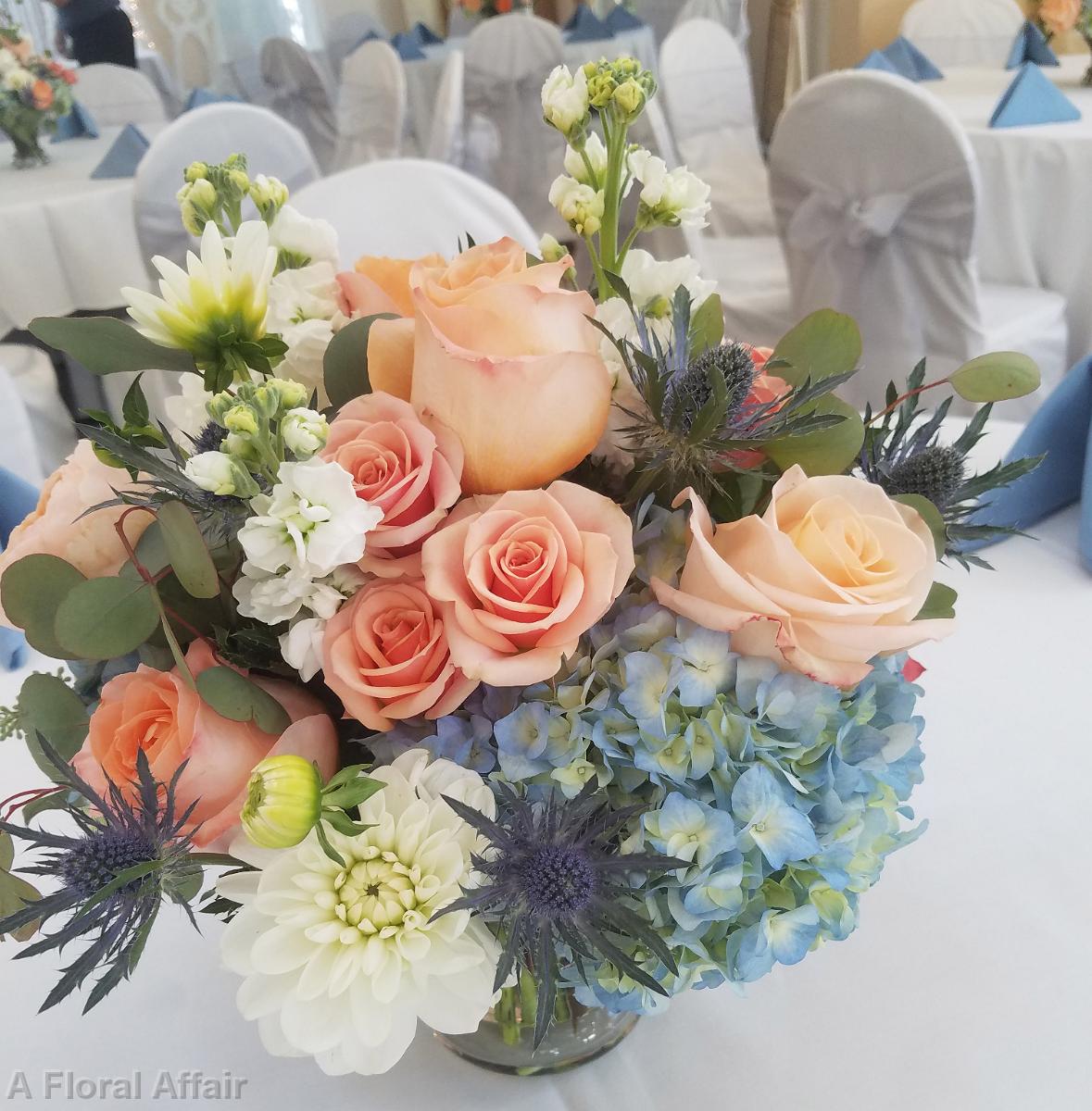 RF1443-Peach and Blue Summer Centerpiece