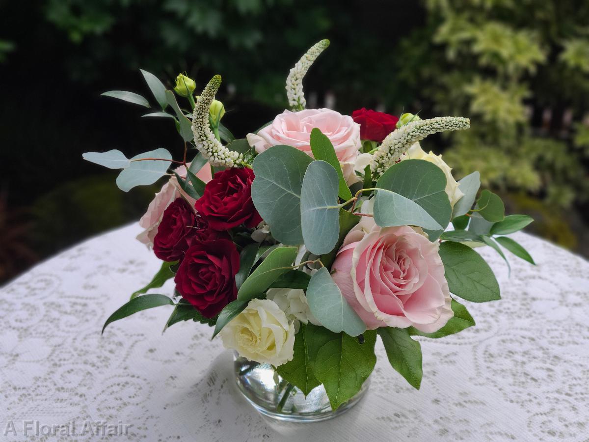 RF1494-Blush, Burgundy and White Romantic Centerpiece