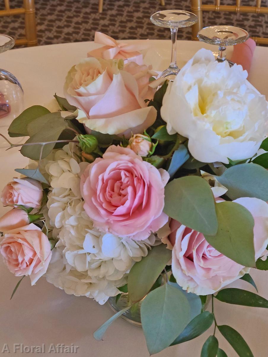 RF1496-White Peony and Pink Rose Centerpiece