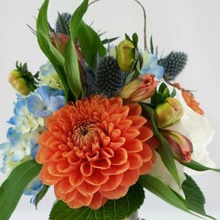 CF0863-Coral and Slate Rustic Centerpiece