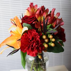 RF0371-Orange and Red Mixed Fall Centerpiece