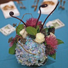 RF0372-Turquoise, Plum and Brown Centerpiece