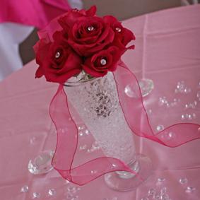 RF0405-Hot Pink Rose and Rhinestone Centerpiece