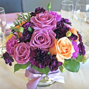 RF0478-Low Romantic Purple and Apricot Centerpiece