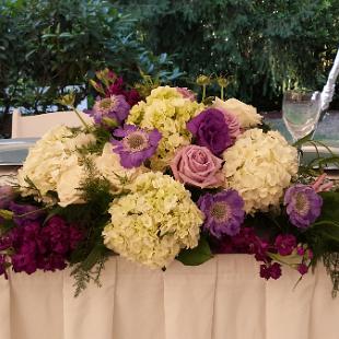 RF1152-Low Purple, Freesia and WHiteHead Table Arrangement