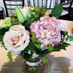 RF1167-Low Romantic Blush Pink, Champagne and Ivory Centerpiece