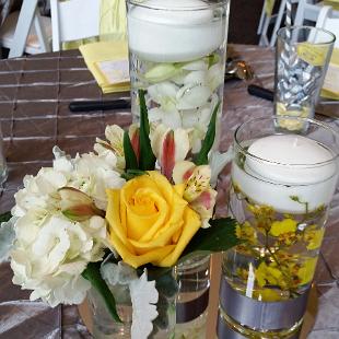 RF1192-Yellow and White Orchid and Floating Candle Centerpiece