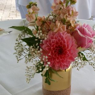 RF1226-Coral and Pink Gold Glitter Mason Jar Centerpiece