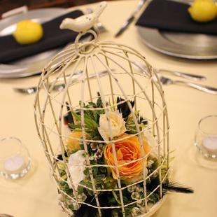 RF1265-Black, Gold and Cream Bird Cage Centeroiece