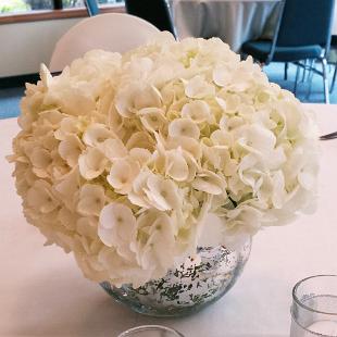 RF1281-White Hydrangea in Mercury Glass Centerpiece