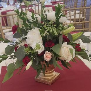 RF1451-Classic Elegant Gold, White and Burgundy Centerpiece