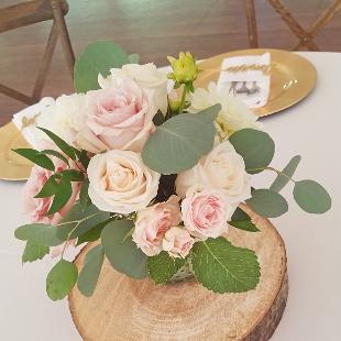 RF1455-Classic Blush and White Centerpiece on Wood Round