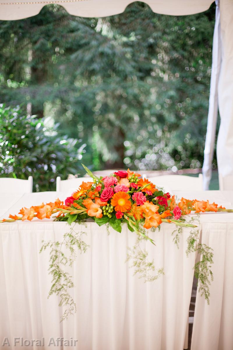 FT0723-Bright Orange and Coral Head Table Centerpiece