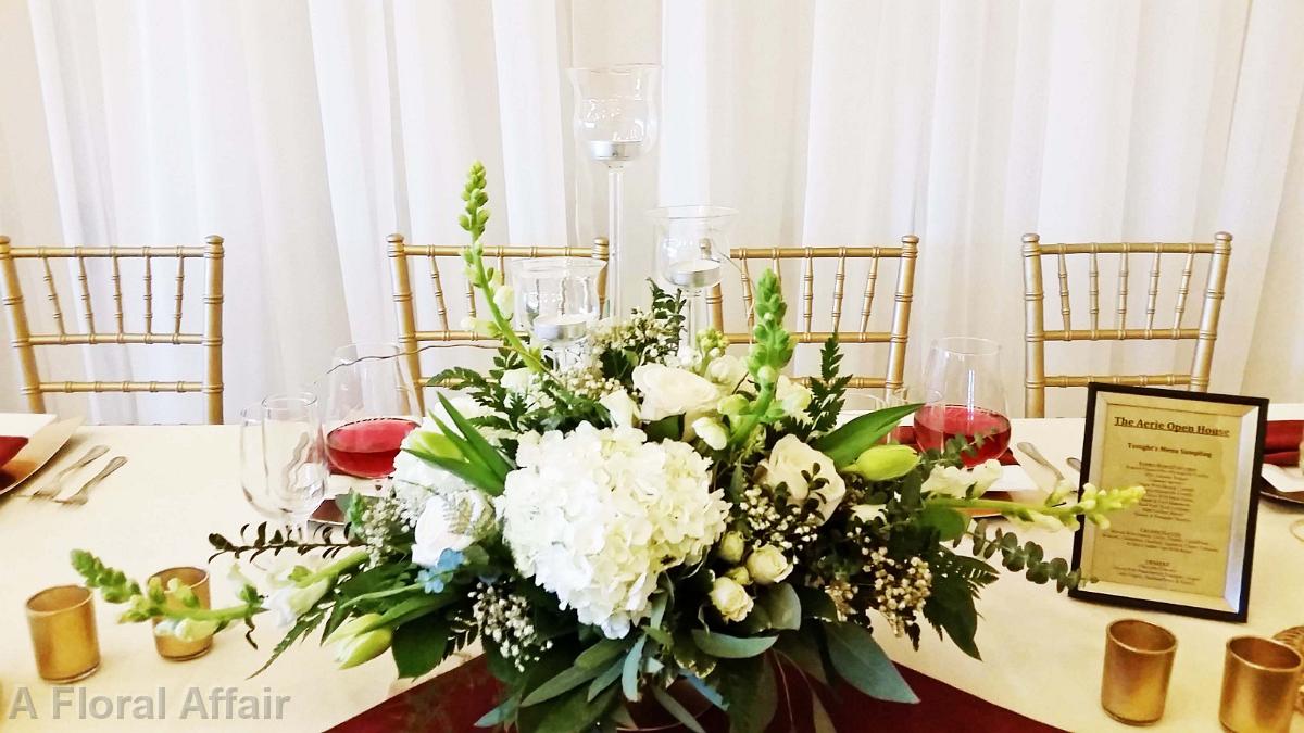 FT0727-White, Green and Gold Head Table Arrangement