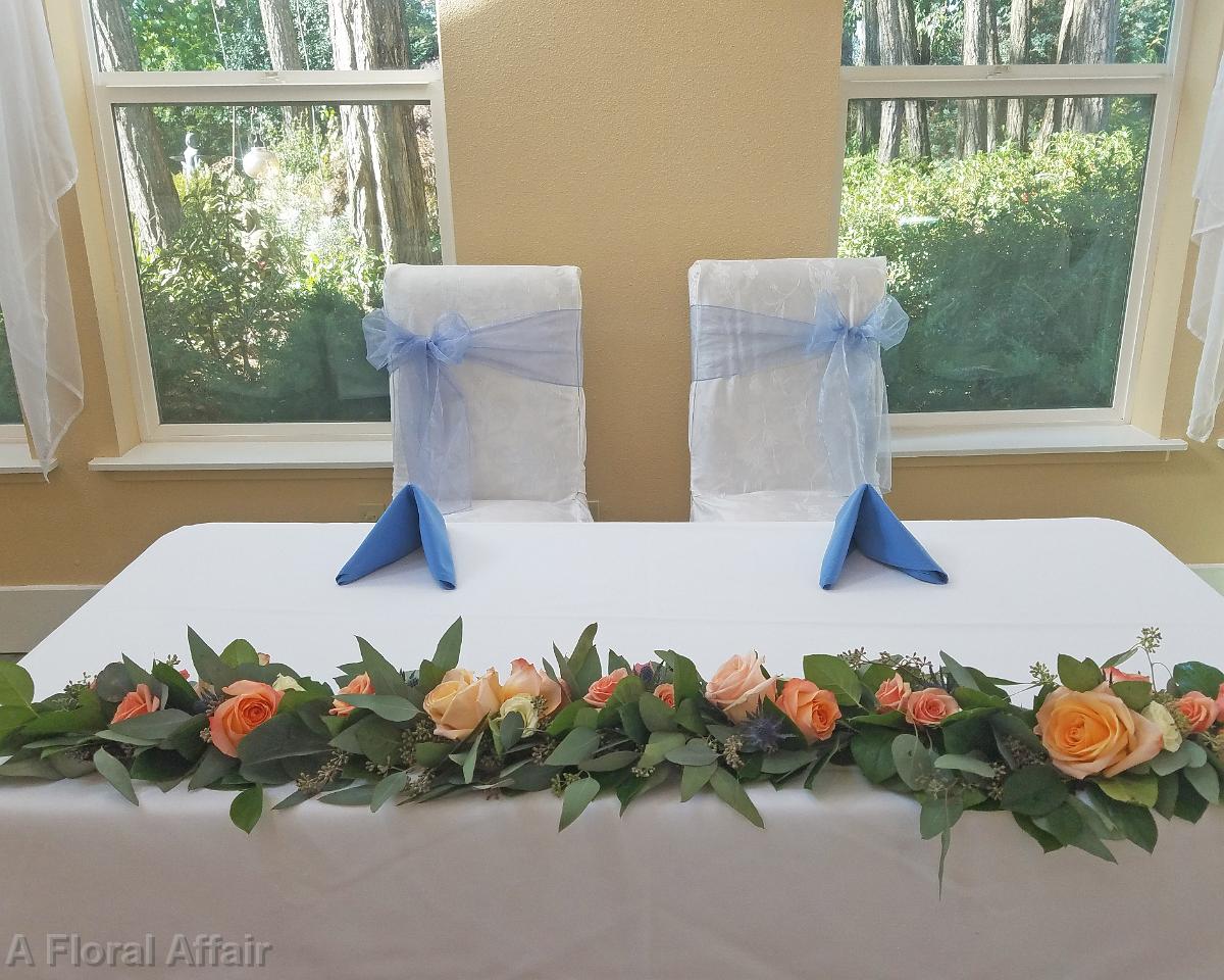 FT0742-Sweetheart Table Eucalyptus And Peach Rose Garland