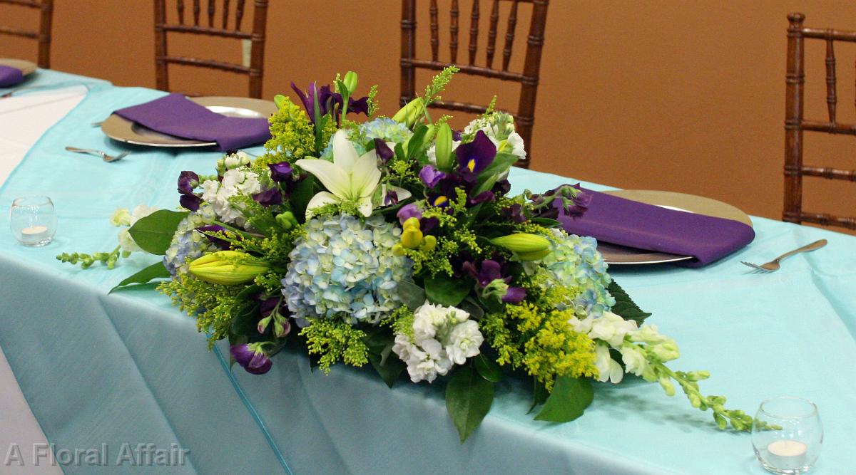 RF0496-Light Blue, Eggplant, and White, Head Table Centerpiece at The Abernethy