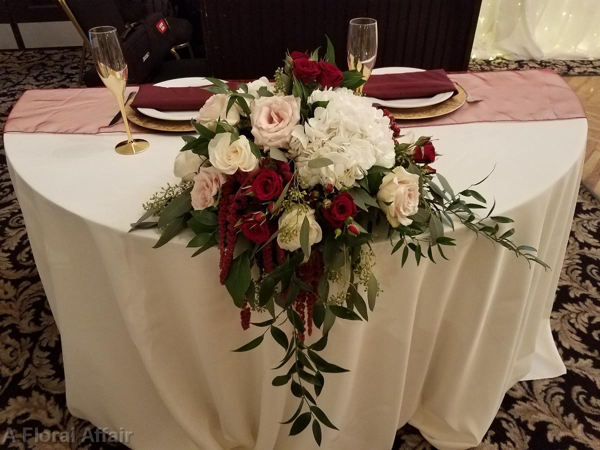 RF1485-Maroon and Petal Pink Sweetheart Table Arrangemet