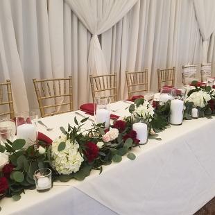 FT0743-Long Head Table Garland and Candles in Burgundy, Blush and White