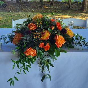 RF1524- Orange and Burgundy Sweetheart Table Arrangement edited-1