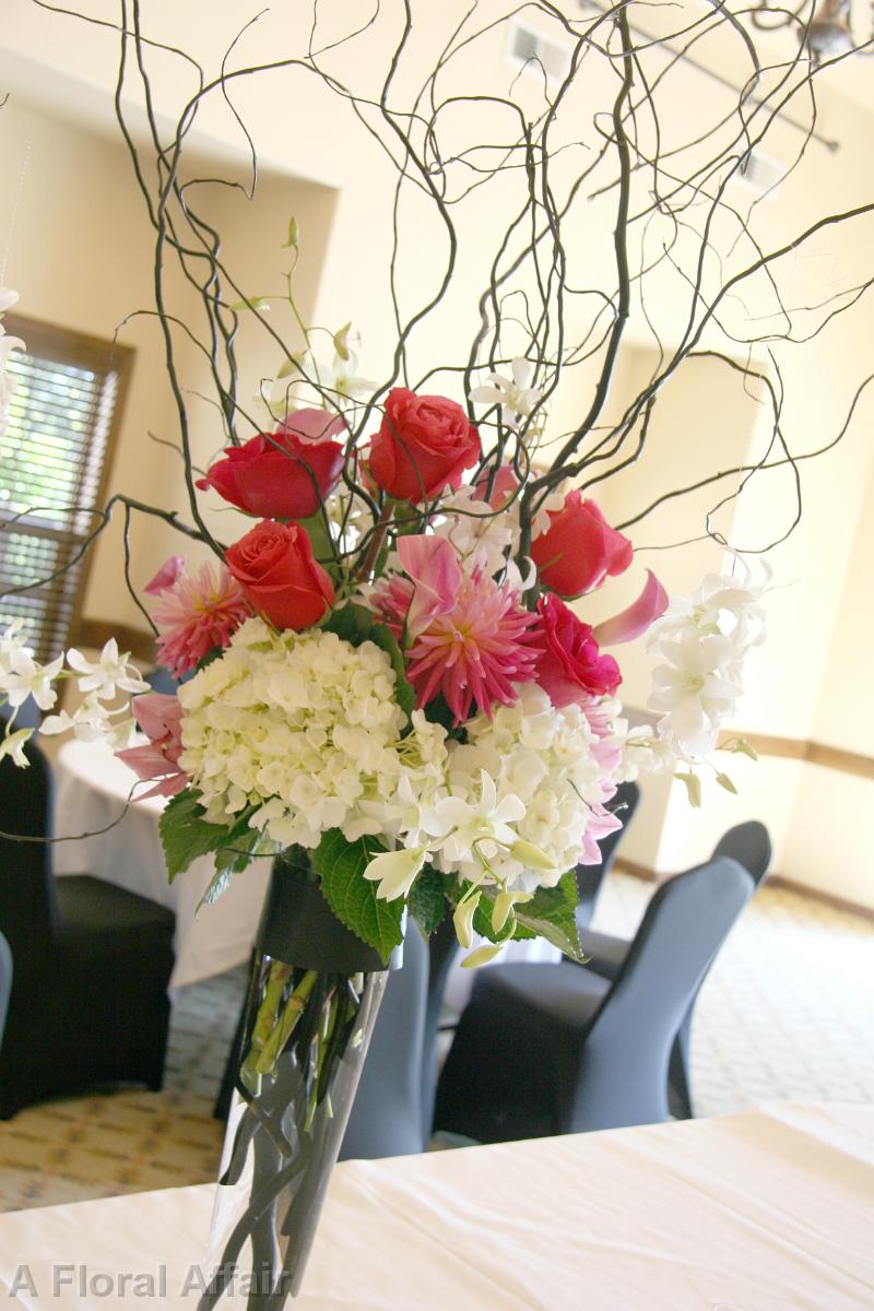 R1086-Hot Pink and White, Romantic and Elegant Tall Centerpiece