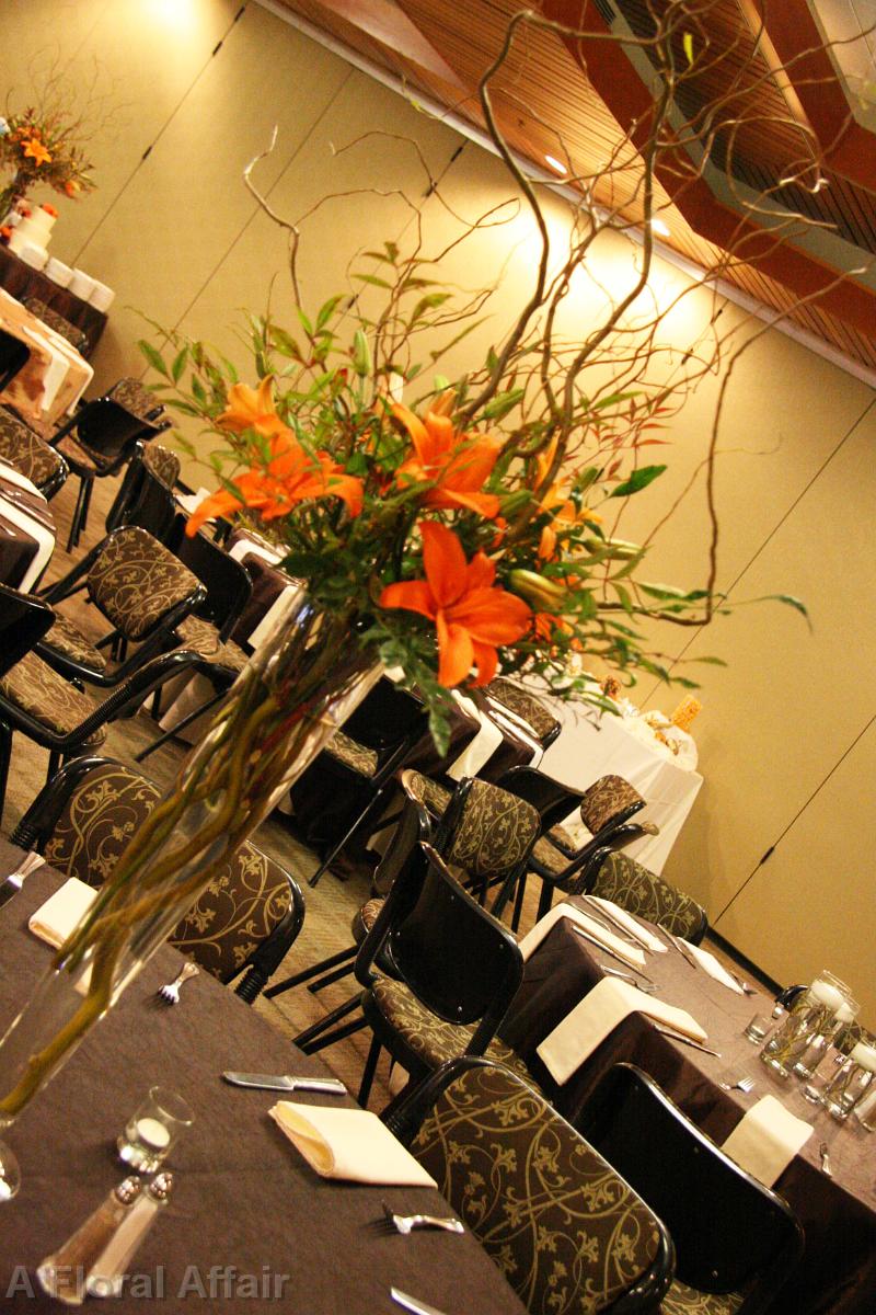 R1105-Orange and Green, Simple Rustic Fall Tall Centerpiece