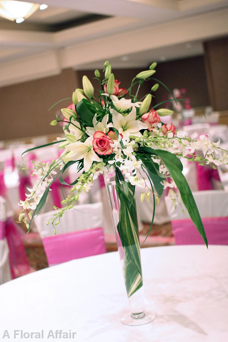 RF1011-Pink and White Classy Romantic Tall Centerpiece