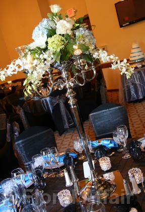 RF1049-Light Blue, White and Green Elegant Candelabra Tall Centerpiece