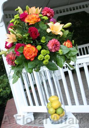 RF1051-Yellow, Pink, Orange, and Green, Bright and Tropical Tall Centerpiece