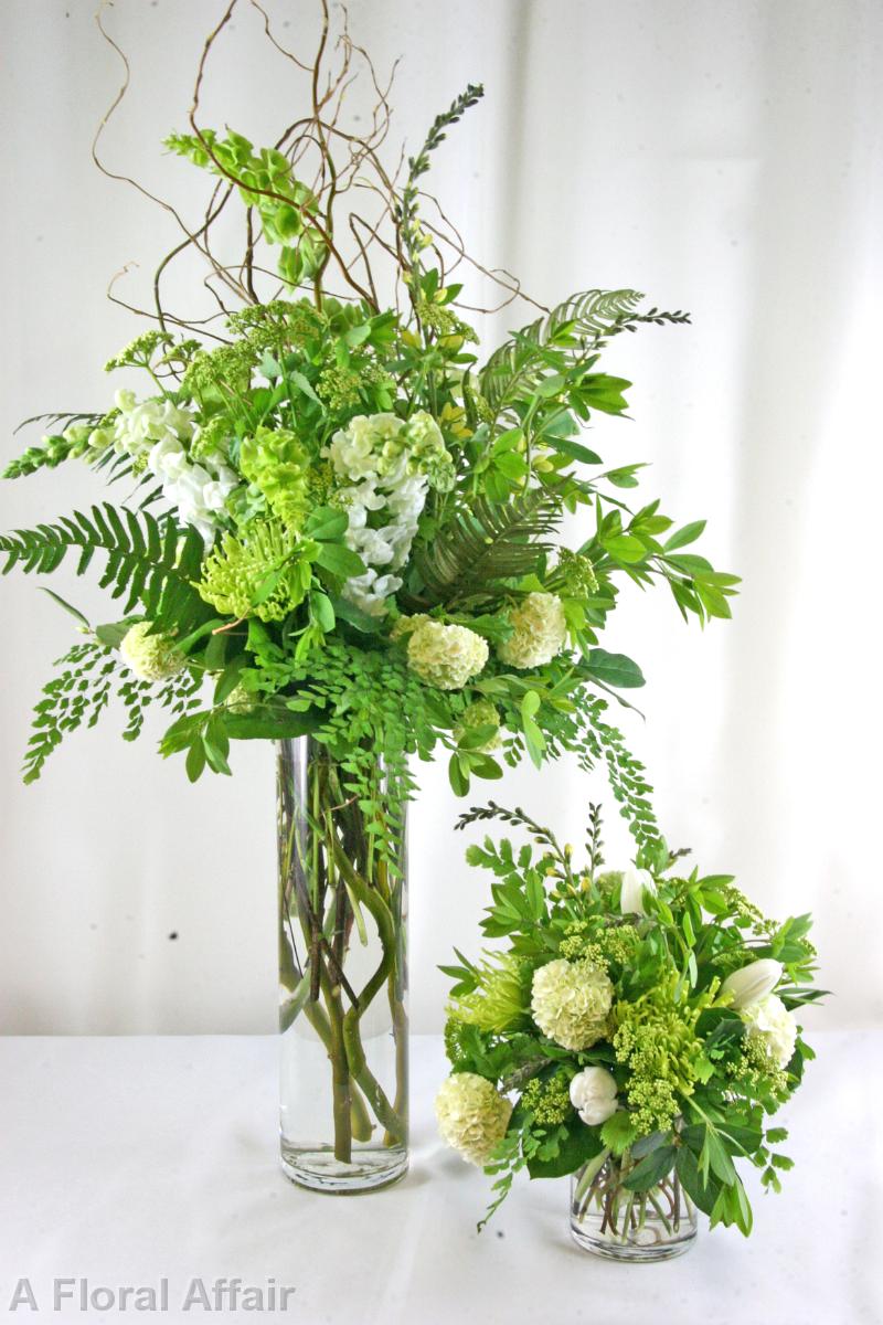 RF1081-Green and White, Natural and Woodland Tall and Low Centerpieces