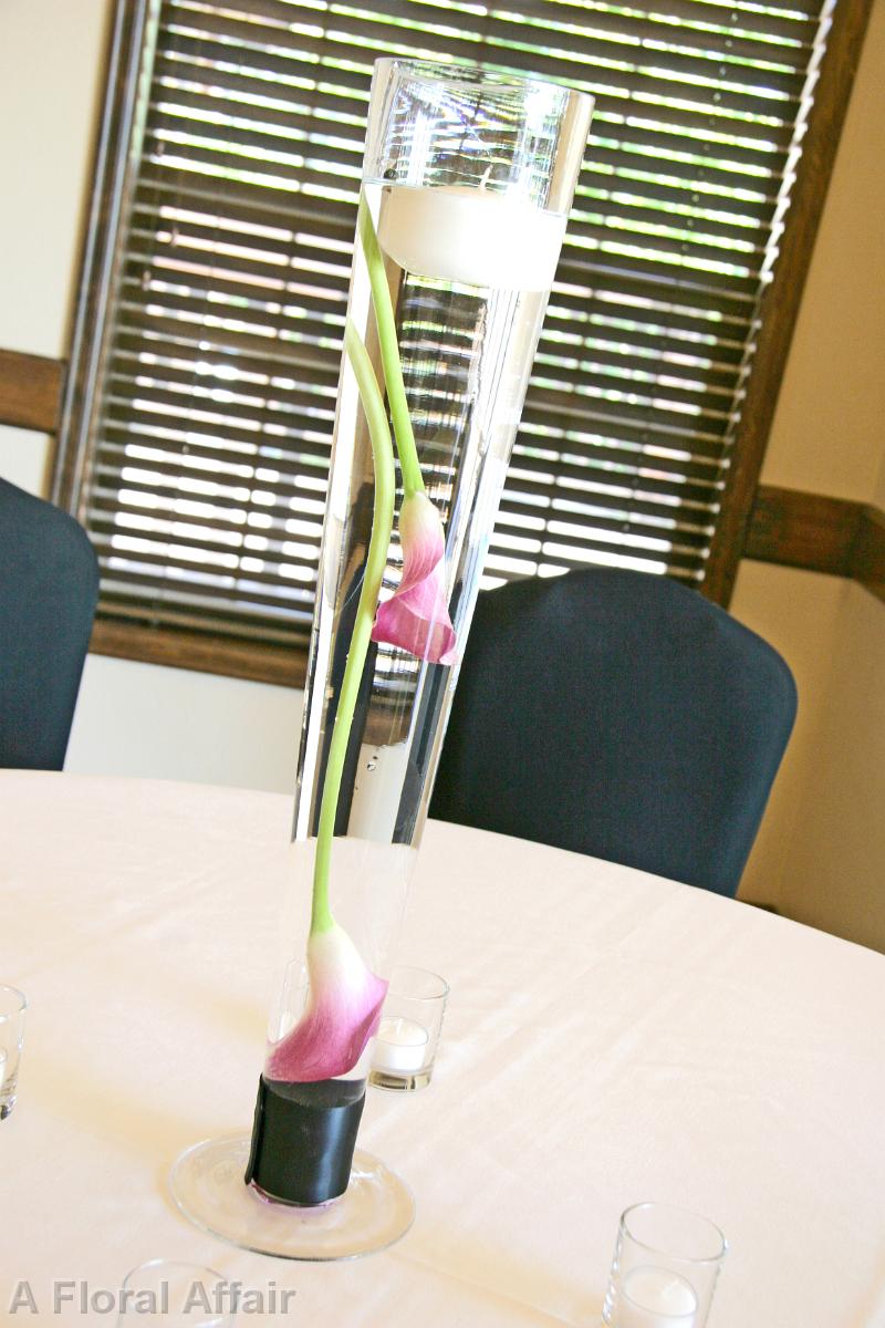RF1085-Pink and Black, Simple, Contemporary Tall Centerpiece with Candle