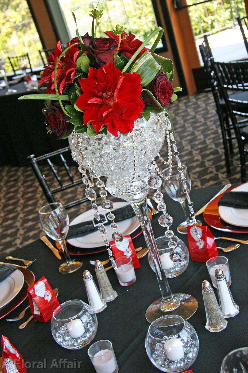 RF1091-Red and Green, Romatic Crystal Tall Centerpiece
