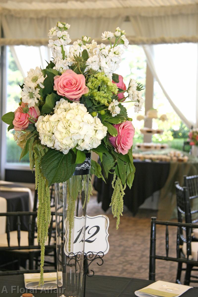 RF1095-Pink, Green and White, Romatic Garden Tall Centerpiece