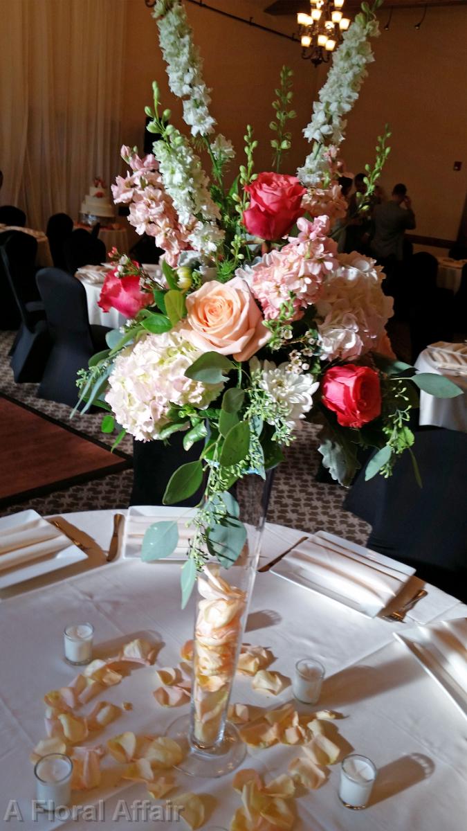 RF1212-Tall Romantic Garden Centerpiece in Corals and Pinks