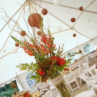 R1065F-Orange and Green Woodland Whimsical Tall Centerpiece