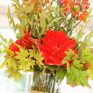 RF1273-Orange and Green Fall Natural Rustic Tall Centerpiece