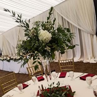 RF1450-Tall Centerpiece with Greenery and A Few White Flowers