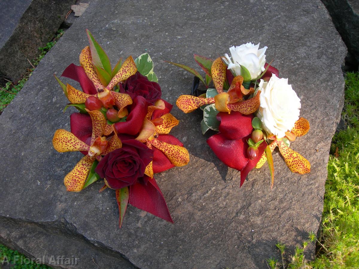 BF0357-Apple Red and Gold Corsages