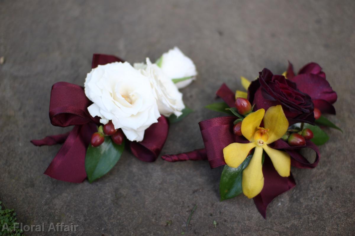 BF0459-Burgundy, Ivory and Gold Corsage