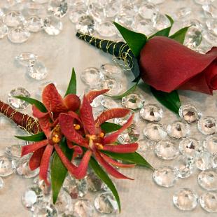 BF0472-Red Orchid and Rose Boutonnieres