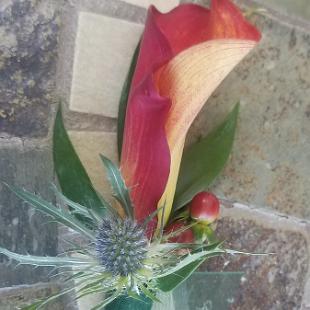 BF0785-Flame Mini Calla and Thistle Boutonniere