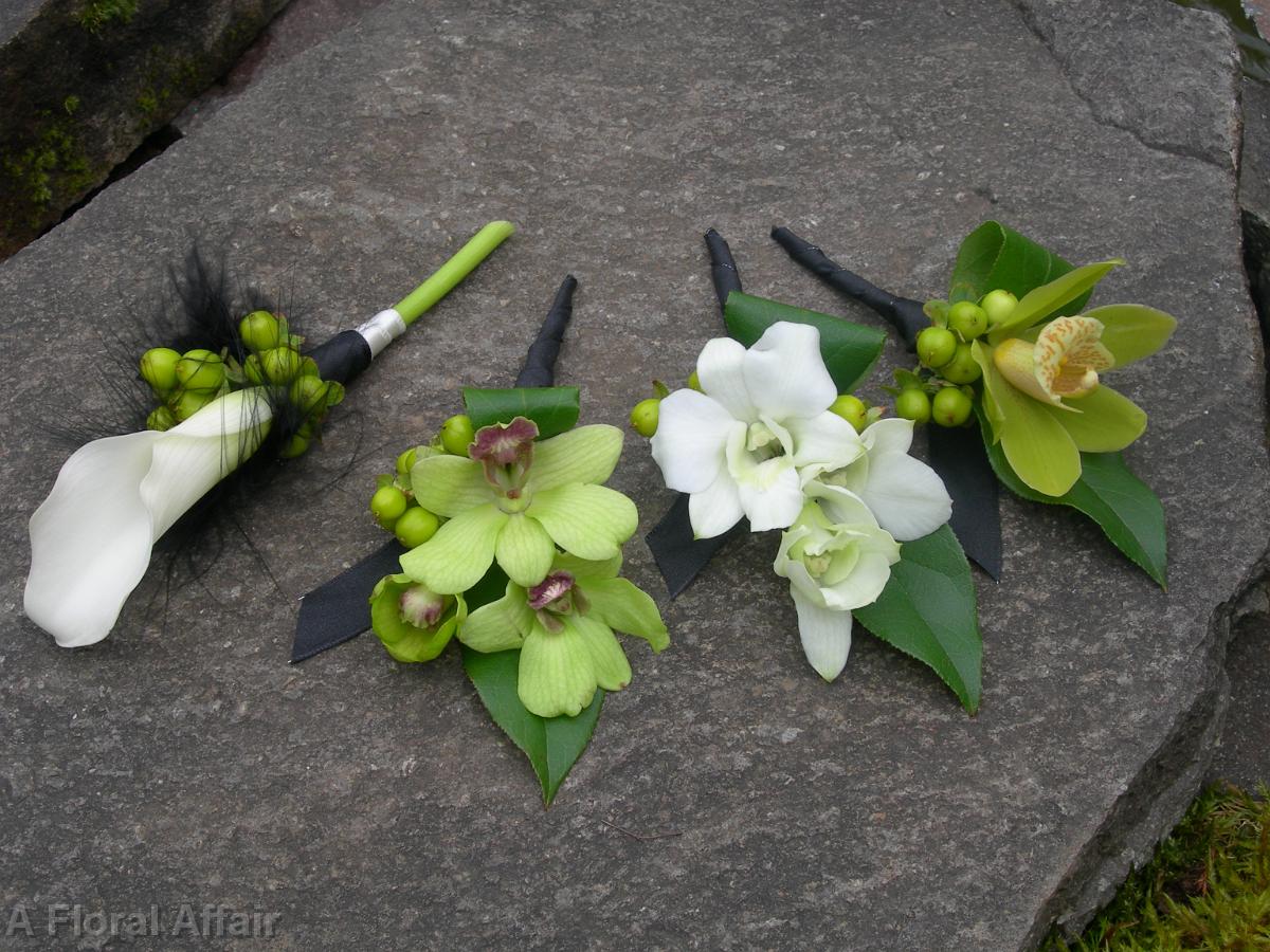 BF0364-Feather, Orchid and Mini Calla Boutonnieres