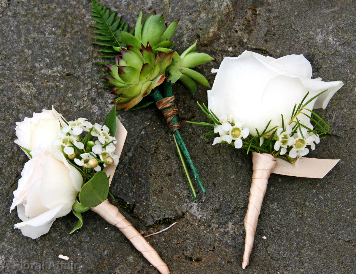 BF0589-Rustic Rose and Succulent Boutonnieres