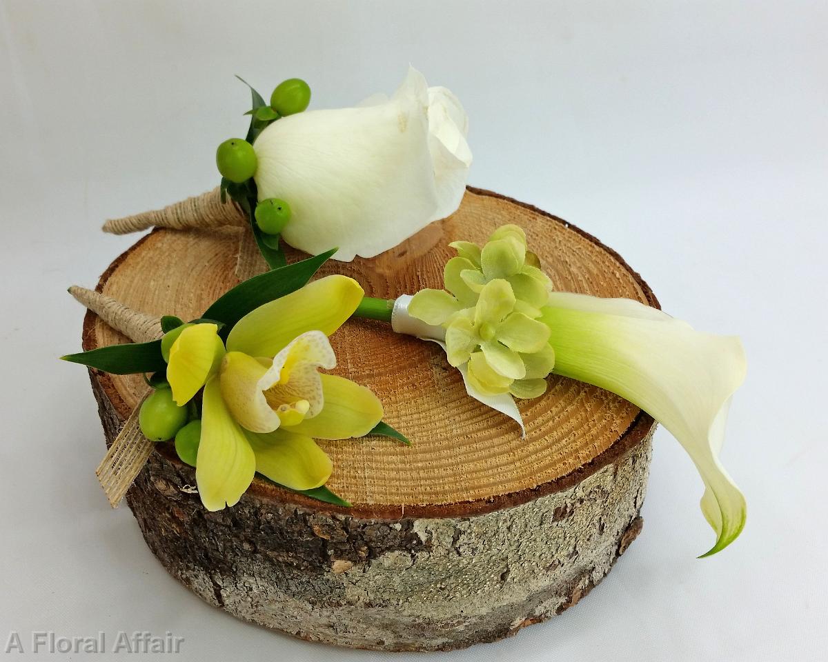 BF0706-Green Cymbidium Orchid  and White Mini Calla Boutonnieres