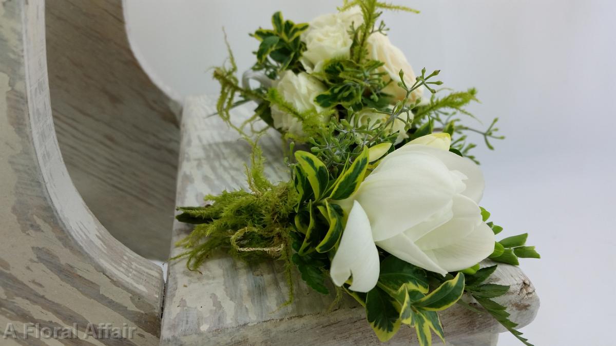 BF0749-White Natural Woodland Moss and Freesia Boutonniere
