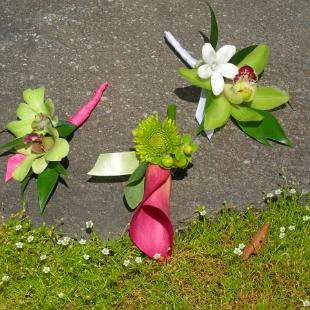 BF0312-Bright Green and Pink Boutonnieres